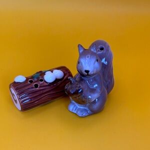 Ceramic Squirrel and Log Salt and Pepper Shakers